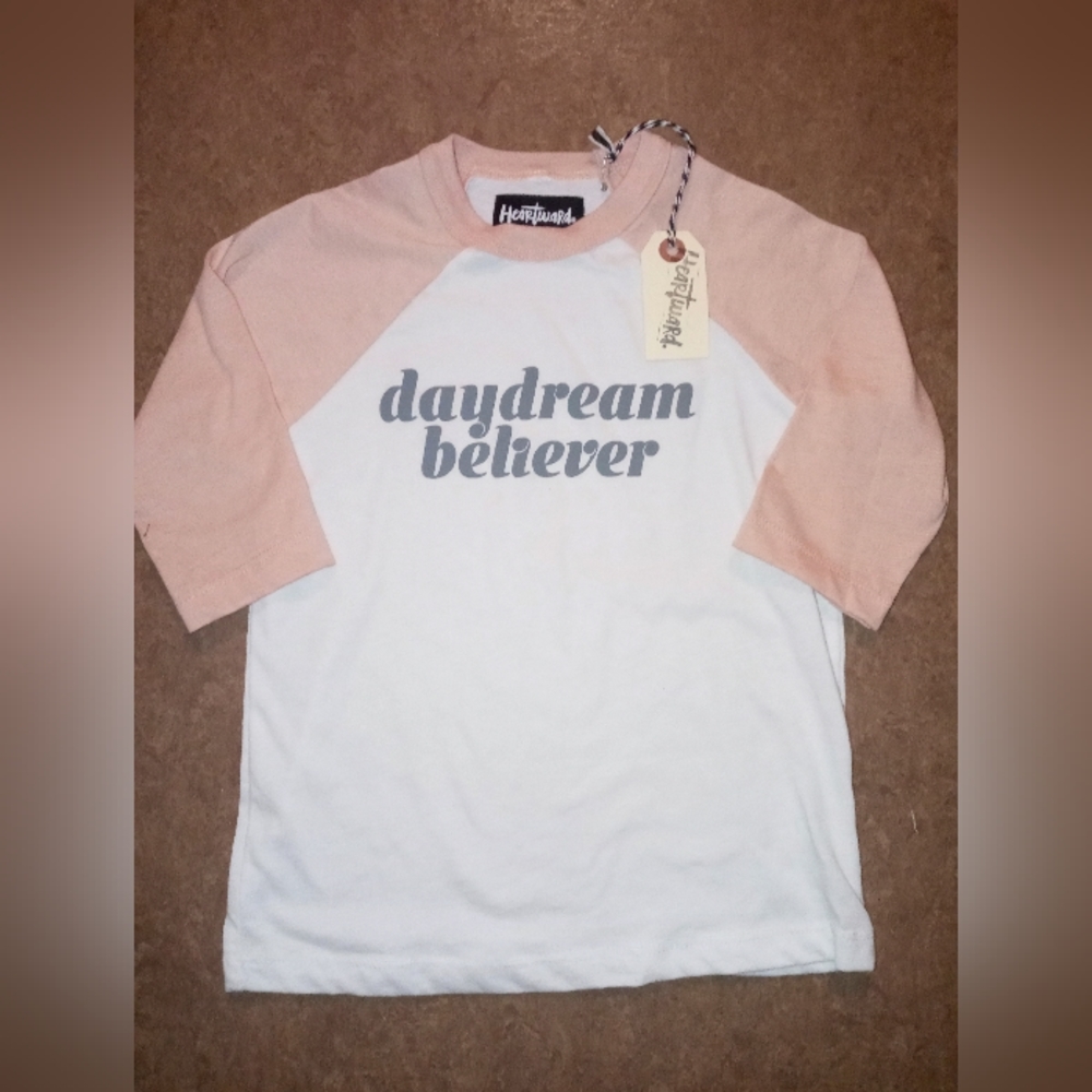 NWT Daydream Believer Toddler Girls Baseball Raglan Tee Pink/White 4T